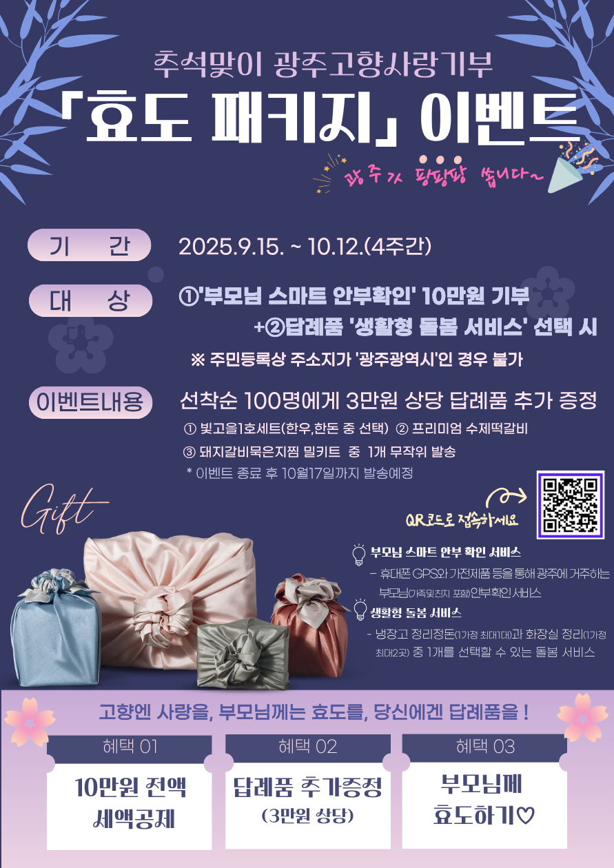 부모님 안부 확인하고, 돌봄서비스 제공받고, 추석선물도…광주시, 고향사랑기부 ′추석 효도패키지′ 이벤트