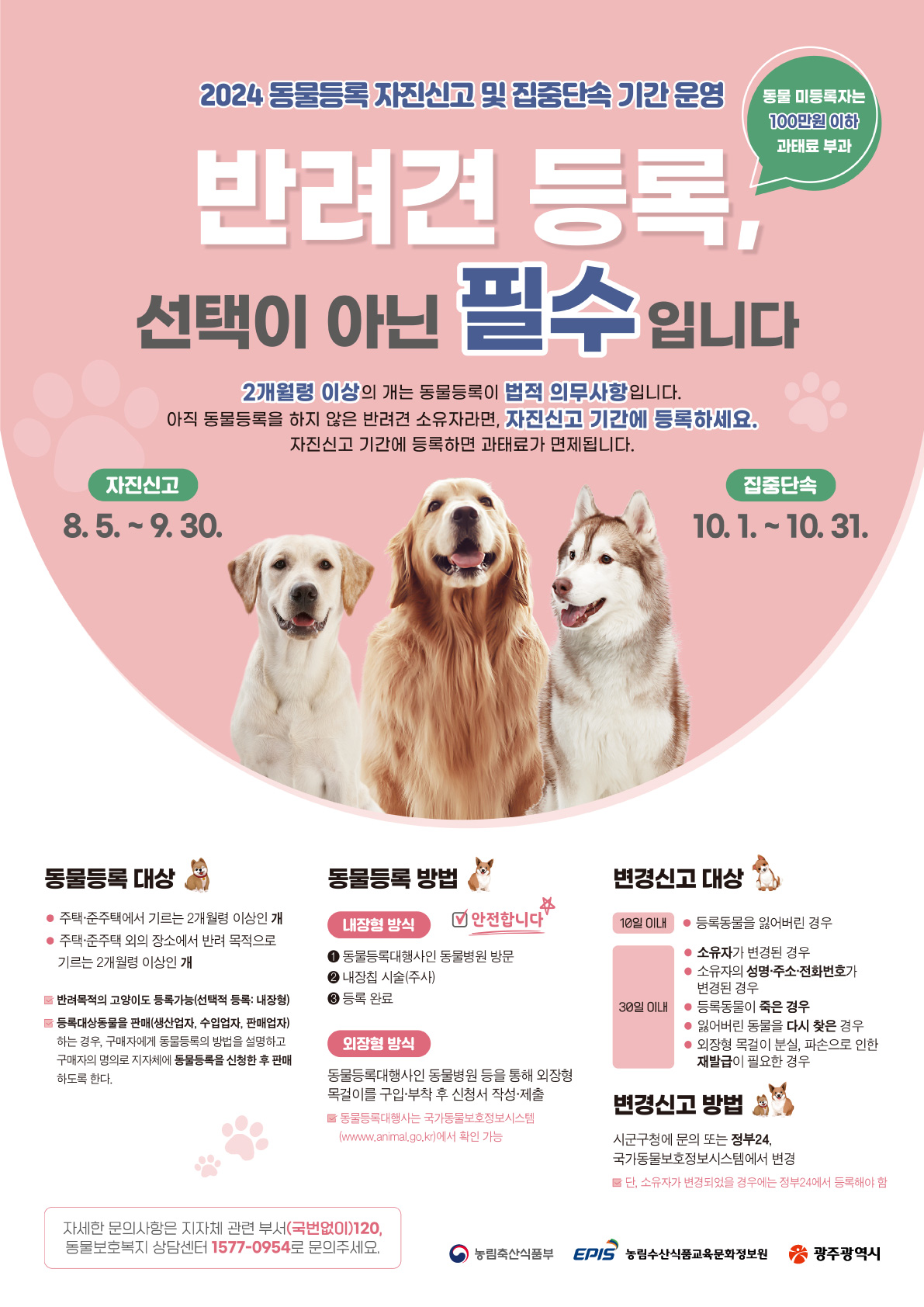 광주시, 반려동물 등록 자진신고 기간 운영