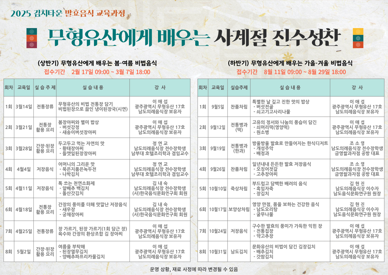 2025 무형유산에게 배우는 사계절 진수성찬 교육과정 안내